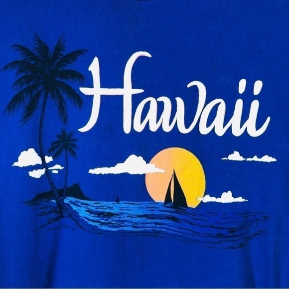 Vintage Brand New Blue Hawaii Single Stitch Puffy Vinyl Print T-Shirt Large - Picture 9 of 10